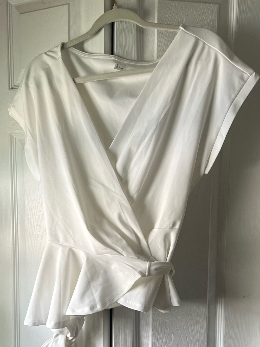 White Wrap Peplum Blouse